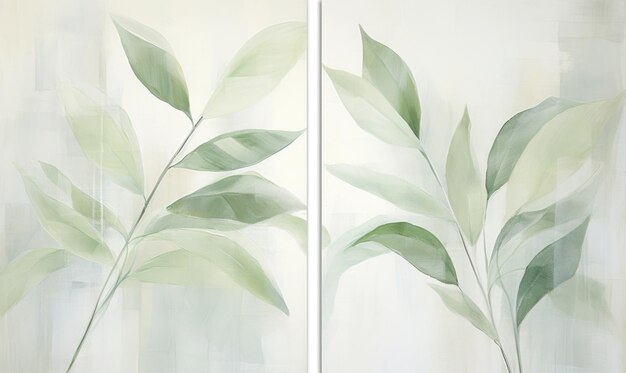 Bamboo leaves on a light beige background illustration generative ai