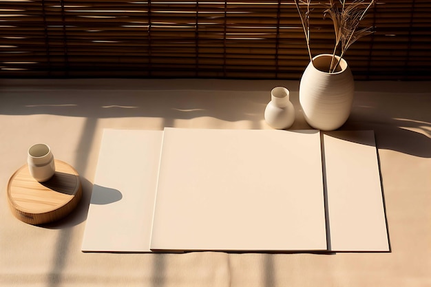 Bamboo mat with an empty notepad