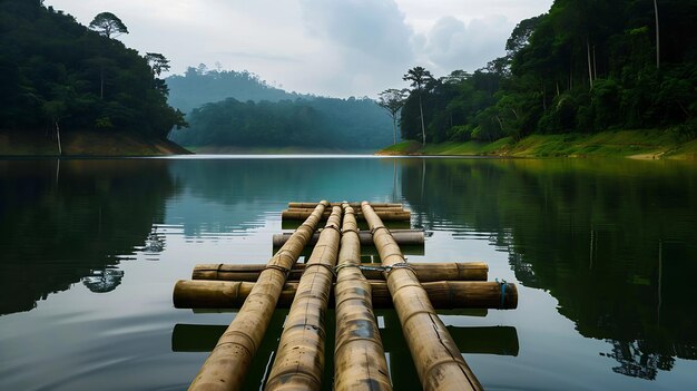 Photo bamboo raft on pang ung reservoir lake pang ung thailand generative ai