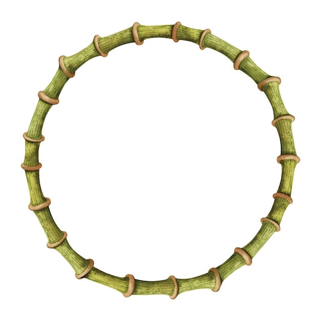 Бамбуковая круглая рамка акварельная иллюстрация для эко-дизайна приглашения на вечеринку с динозаврами