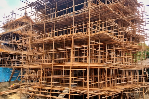 Bamboo scaffolding sections stacked for construction created with generative ai