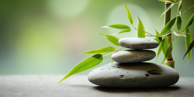 Bamboo and stones spa salon concept green background Generative AI