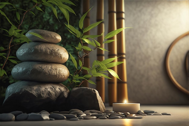 Bamboo and stones in a wellness spa Generative AI illustration