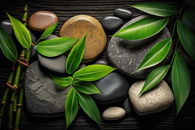 Bamboo and stones in a wellness spa Generative AI Zen Stones and Bamboo on the water relax enjoy at spa concept