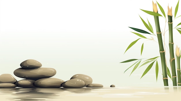 Photo bamboo and stones with water on white background