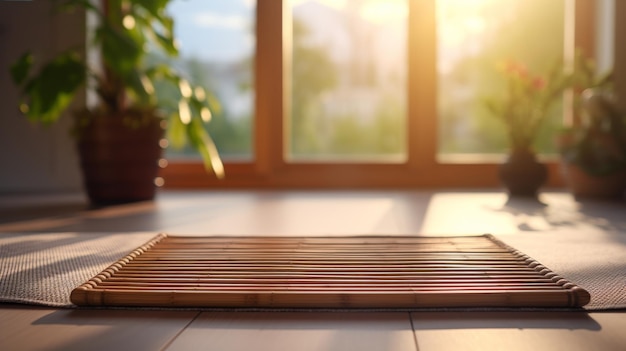 Bamboo Towel and Bamboo Sticks on Wooden Table