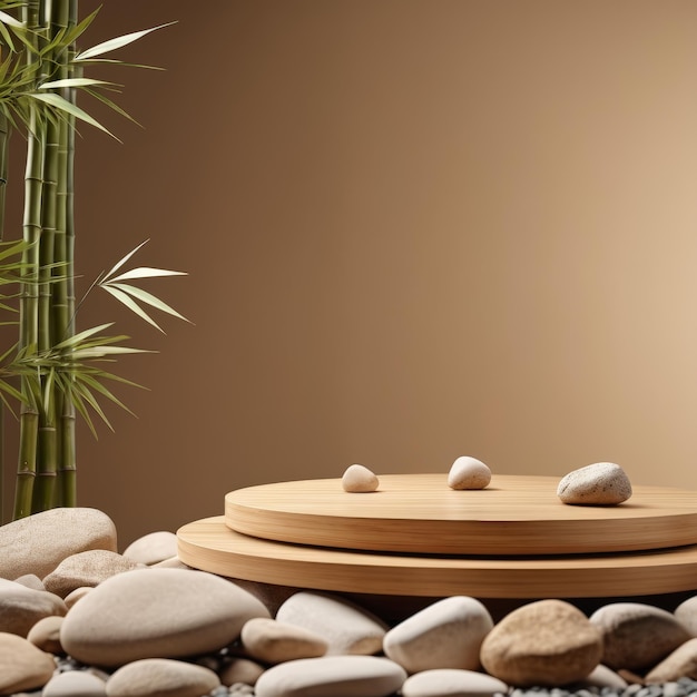 Bamboo Tree and Rocks on Table