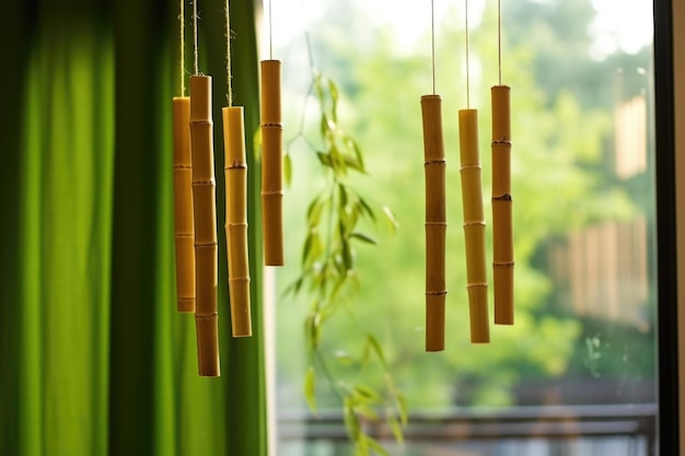 窓の近くにぶら下がっている竹の風鈴