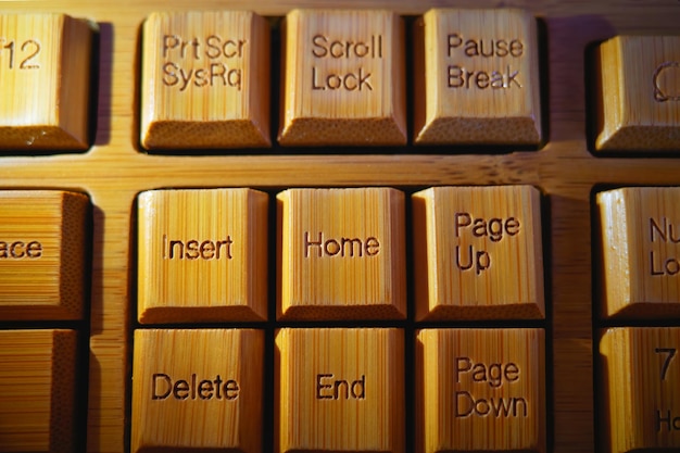 Bamboo wooden computer keyboard numpad in detail