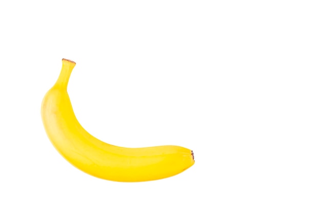 Banaan woord Banaan Sappige rijpe gele banaan Witte geïsoleerde achtergrond