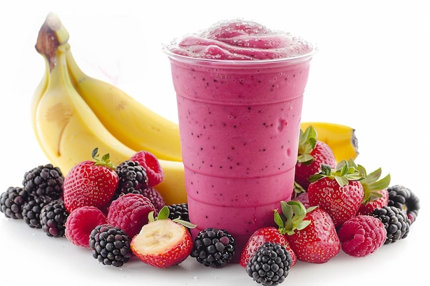 Banana Berry Smoothie On White Background