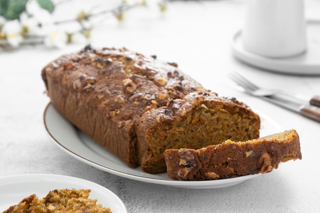 Banana bread with oats on a plate