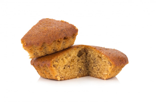 Banana cake sliced isolated