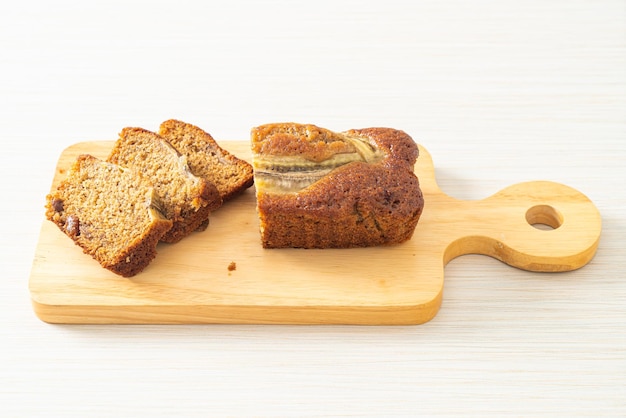 Banana cake on wood board