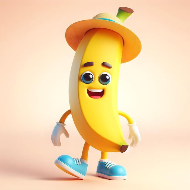 Banana character cartoon 3d render ai generator