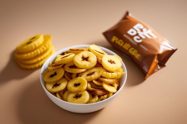 Foto banana chips in een bord op de tafel