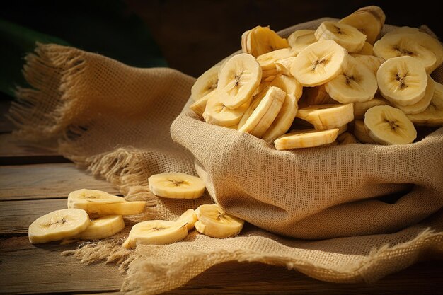 사진 바나나 스 (banana chips) 가 바라에 어져 있다