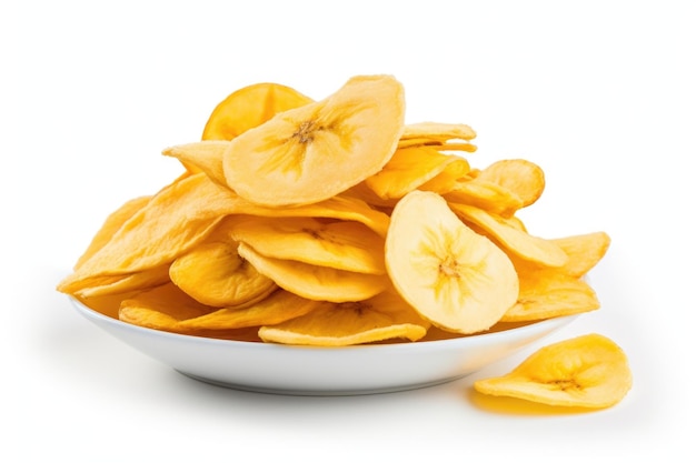 Banana chips on white background