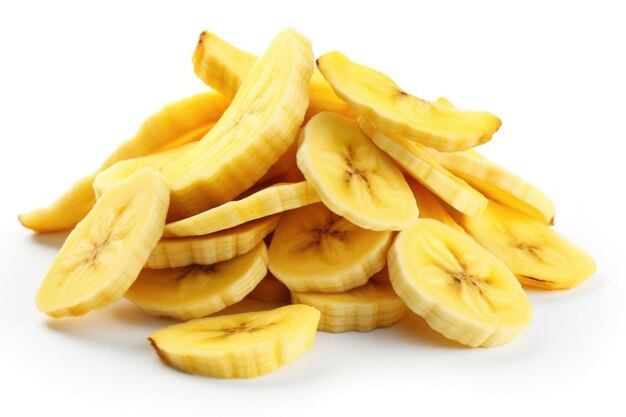 Banana chips on white background