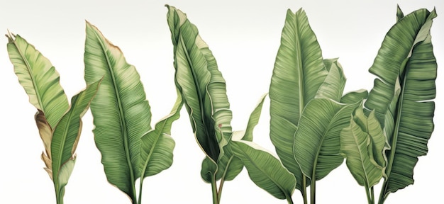 Banana Frond Trio Three Sets of Tropical Leaves on White Background
