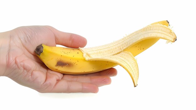 banana in hand on a white background