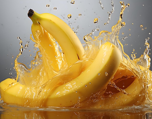 Photo banana juice splash in white background