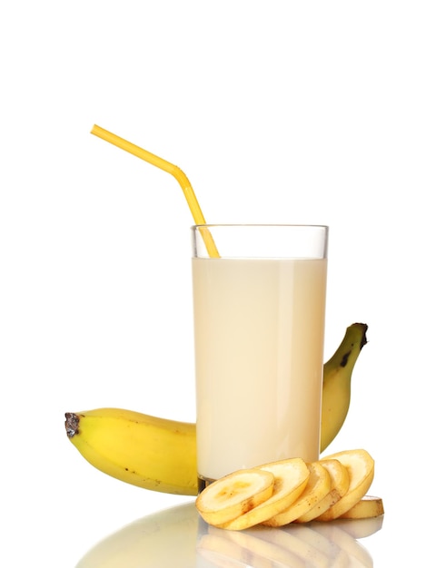 Banana juice with bananas isolated on white