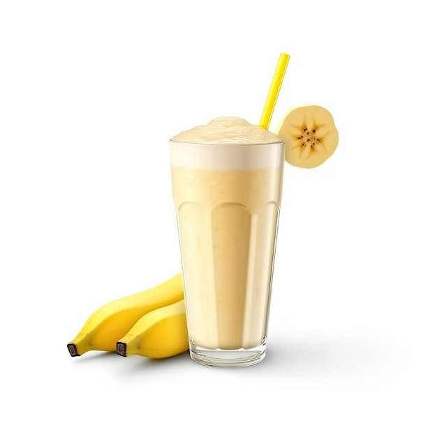 Foto succo di banana con sfondo bianco