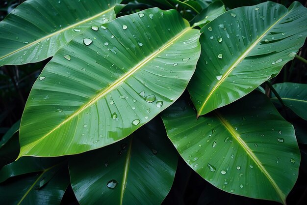 Banana leaves with water drops