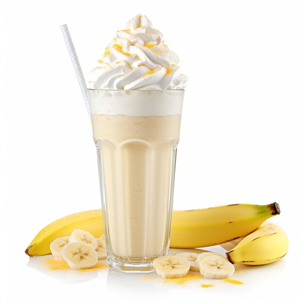 Foto milkshake alla banana con panna montata isolata su bianco generative ai