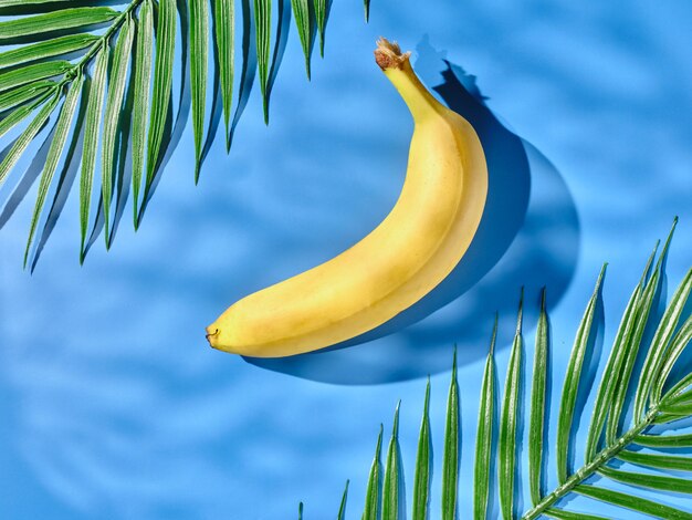 Banana and palm leaves on the table