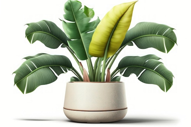 Banana palm in a pot is depicted in an illustration with a white background