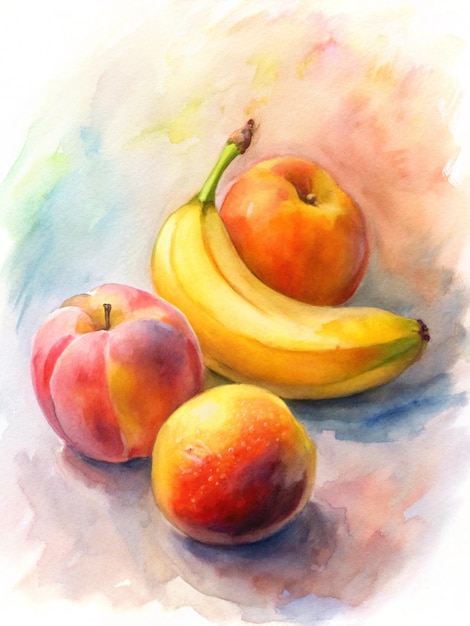 banana peach watercolor poster