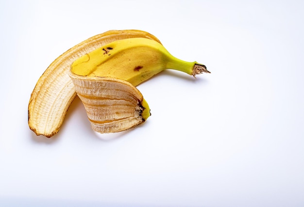 Banana peel on a white background Closeup
