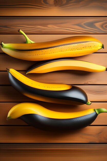 Banana peel on wooden background Dried yellow and black ripe banana skin