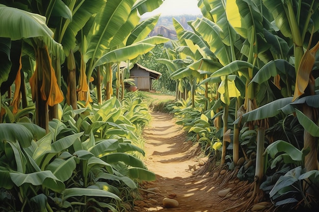 Banana plantation in the morning light Natural background and wallpaper