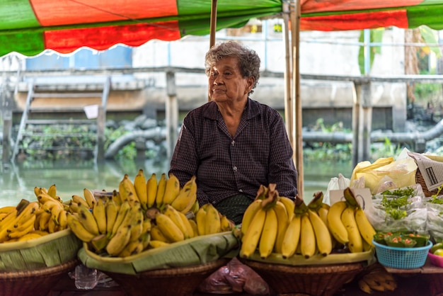 Banana for sale at street food or fruit market