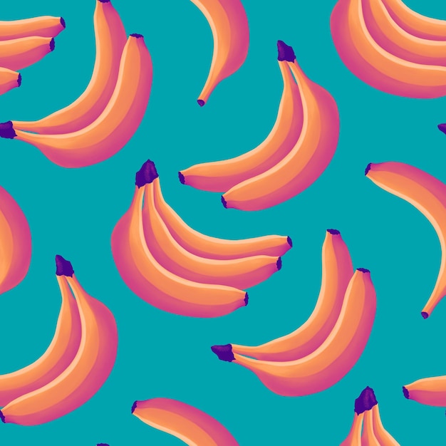 Foto pantone senza cuciture di banana stampa vivace colorata con grappolo di frutta tropicale disegnato a mano lusso ripetuto