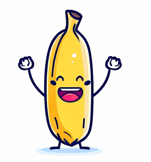 A banana shaped character is a portrait with arms and legs and a smiling face generate by ai