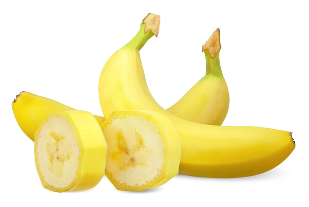 Banana and sliced isolated on white background. banana clipping path