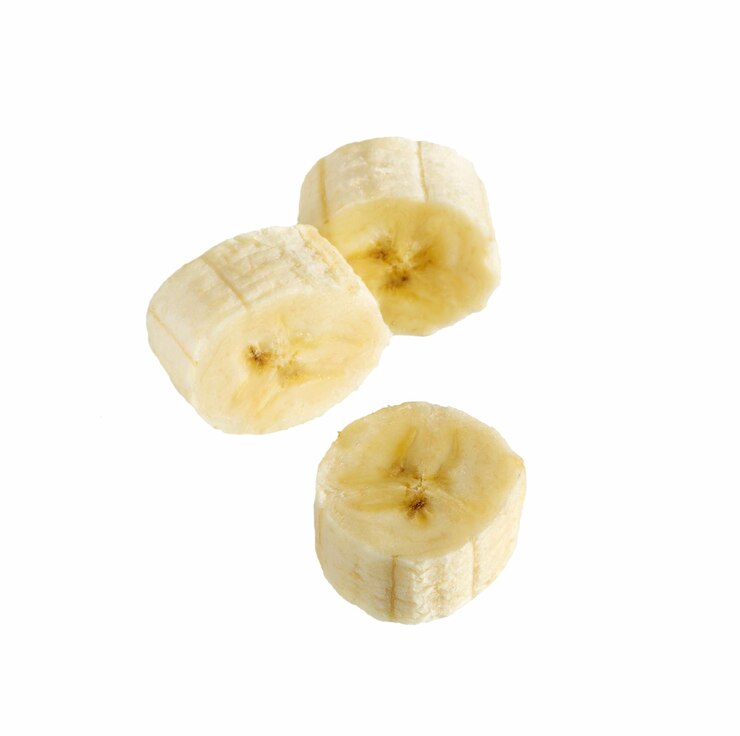 Banana slices isolated on a white  background Piece banana close up