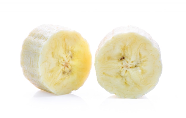 Banana slices isolated on a white surface