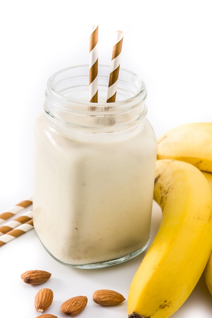 Banana smoothie with almond in jar