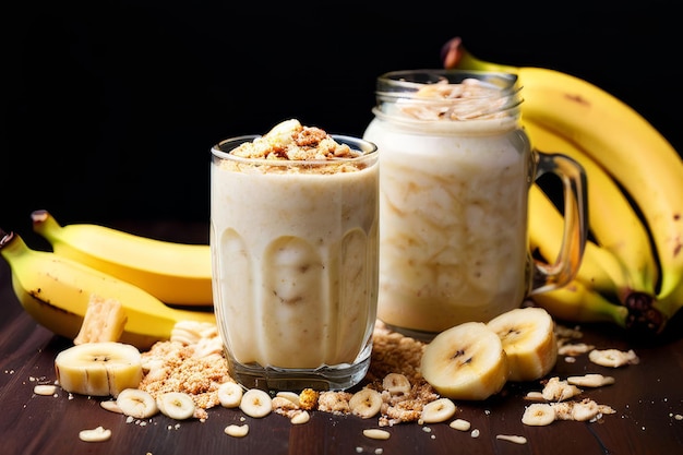 Photo banana smoothie with oatmeal ai generated