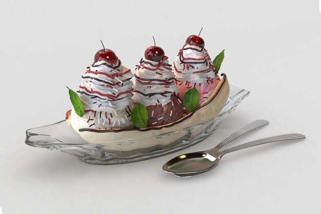 Photo banana split dessert 3d render