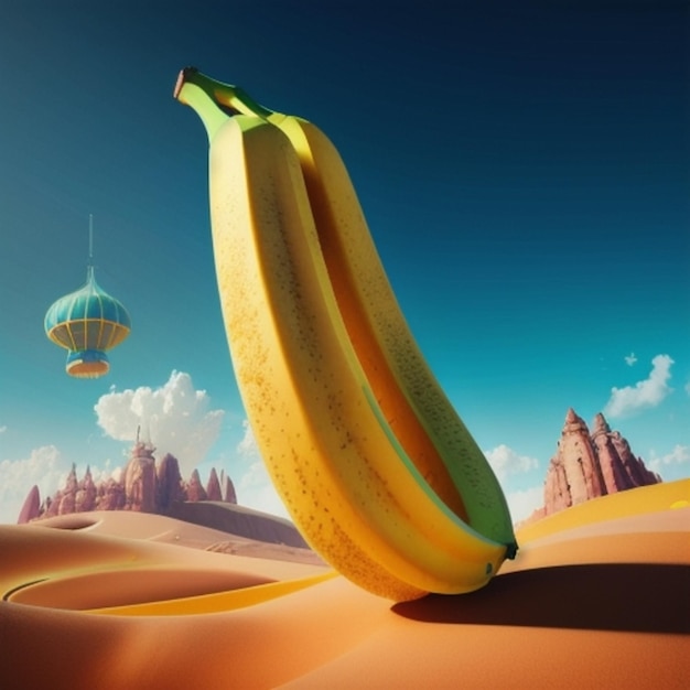 Foto una banana adagiata su una duna di sabbia