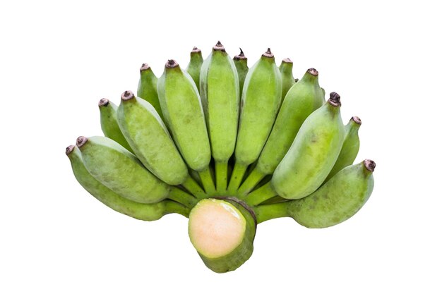 Banana unripe one bunch on white background