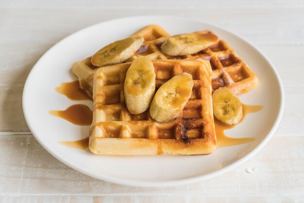 banana waffle with caramel