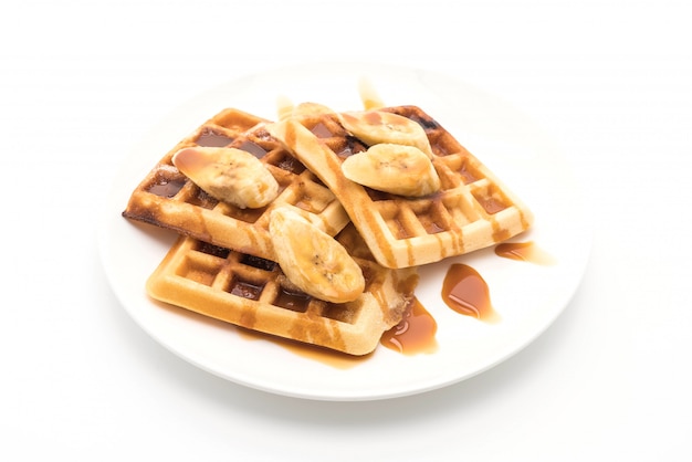 Photo banana waffle with caramel