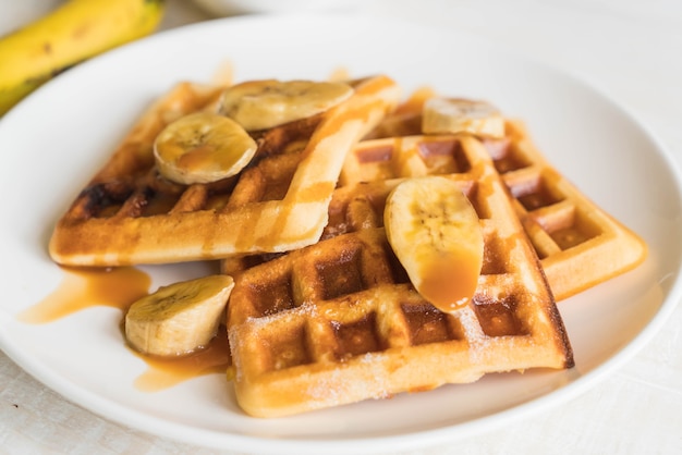 banana waffle with caramel